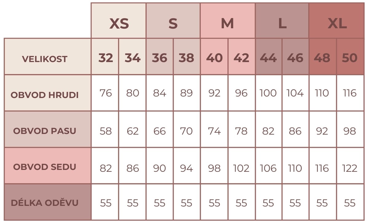 košile balen Tabulka velikostí A4
